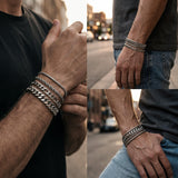 Mosflor 6 Pcs Silver Bracelets for Men, Cuban Link Chain Bracelet Stack Mens Stainless Steel Metal Rope Bracelet Set 8.3 Inches Mens Fashion Accessories Jewelry Non Tarnish for Men Dad Him Husband Son