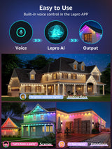 Lepro E1 AI Permanent Outdoor Lights APP Control, 150ft 90 LED Smart RGB+IC+Warm/Cool White House Eave Lights for Halloween Christmas, Alexa Google Enabled 2.4 GHz WiFi/Bluetooth, NO Remote Controller