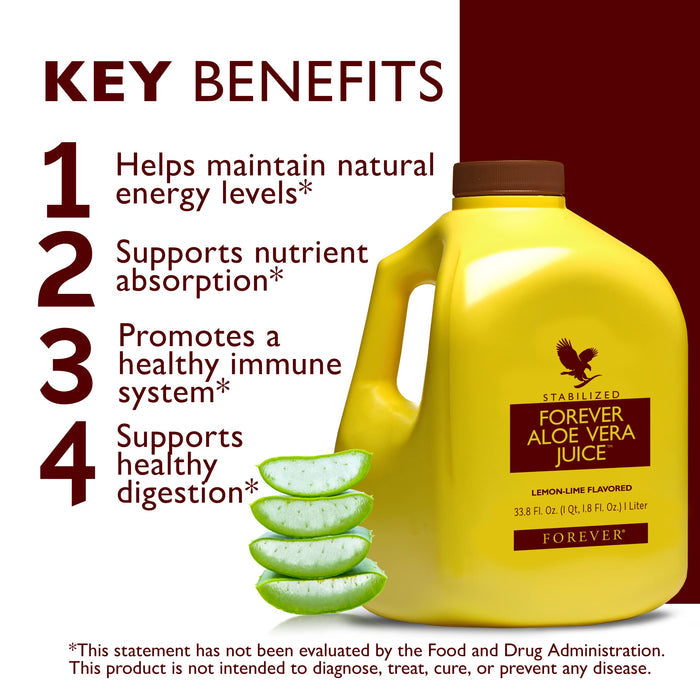 2 Bottles of 1 Liter Aloe Vera Juice. Forever Living Lemon-Lime Flavored Aloe Juice. Pure Aloe Vera Juice Made with Pure Aloe Vera Plant