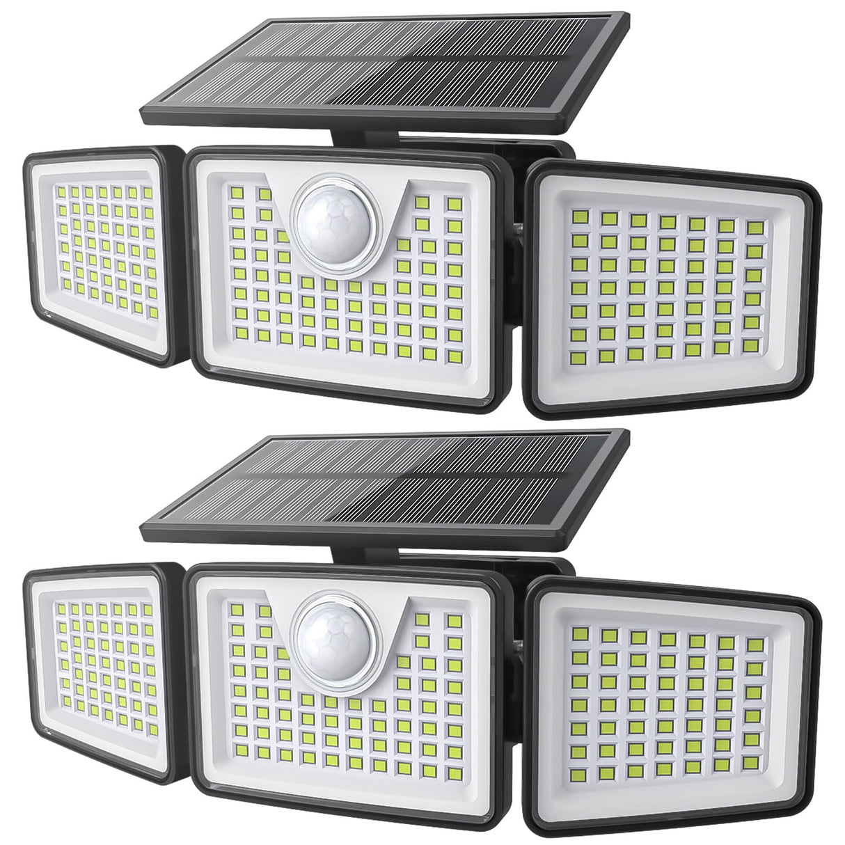 daphino 2500LM Solar Lights Outdoor with Motion Sensor,3 Head 270° Wide Angle Street Area Lights, IP65 Waterproof Security Lighting with 3 Modes(Non-Remote,2 Pcs)