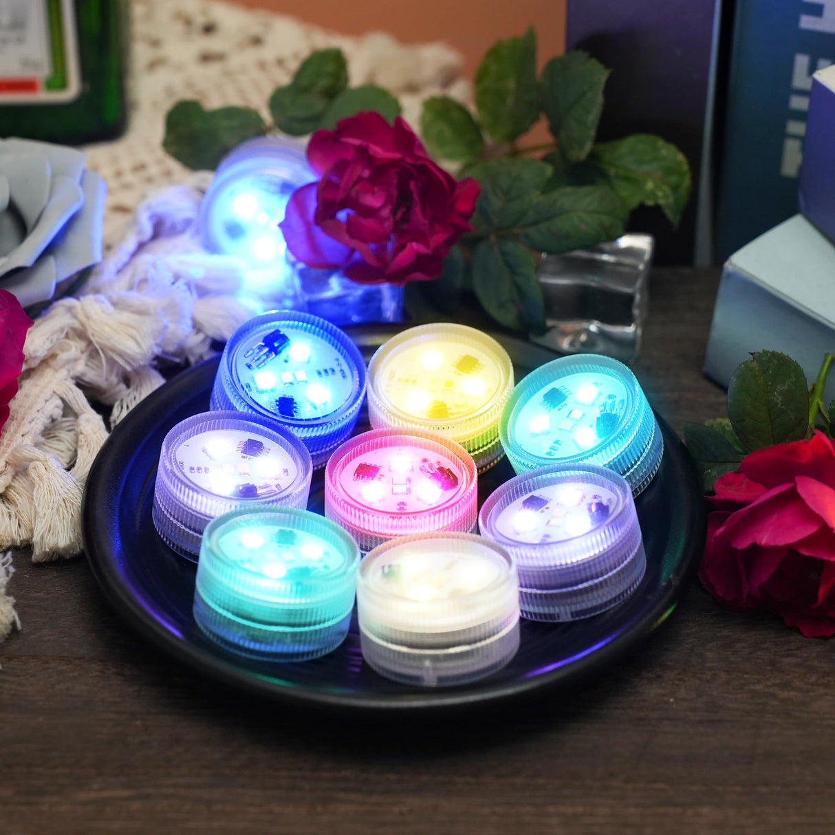 ALED LIGHT Submersible Led Lights with Remote,12 PCS RGBW Pool Light,Waterproof Pond Tea Light,Underwater Lights,Suitable for Vases, Fish Tanks, Hot Tubs, Parties,Wedding,Halloween,Christmas Decor