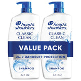 Head & Shoulders Classic Clean Anti-Dandruff Shampoo Twin Pack, 32.1 fl oz Each, 72-Hour Dandruff Protection, Safe for Everyday Use on All Hair Types