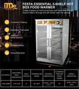 5-Shelf Electric Catering Hot Box Food Warmer Accommodating up to (10) 15" Pizza Boxes, Countertop Heated Holding Cabinet for Pretzels, Warming Machine for Home Commercial Use, 120V 600W