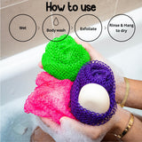 AFRIKI African Net Sponge, African Exfoliating Sponge, Black Owned, Exfoliating Washcloth, Body Exfoliator for Bath and Shower, Back Scrubber, Dead Skin Remover (Green, Purple, 1 Count (Pack of 2))