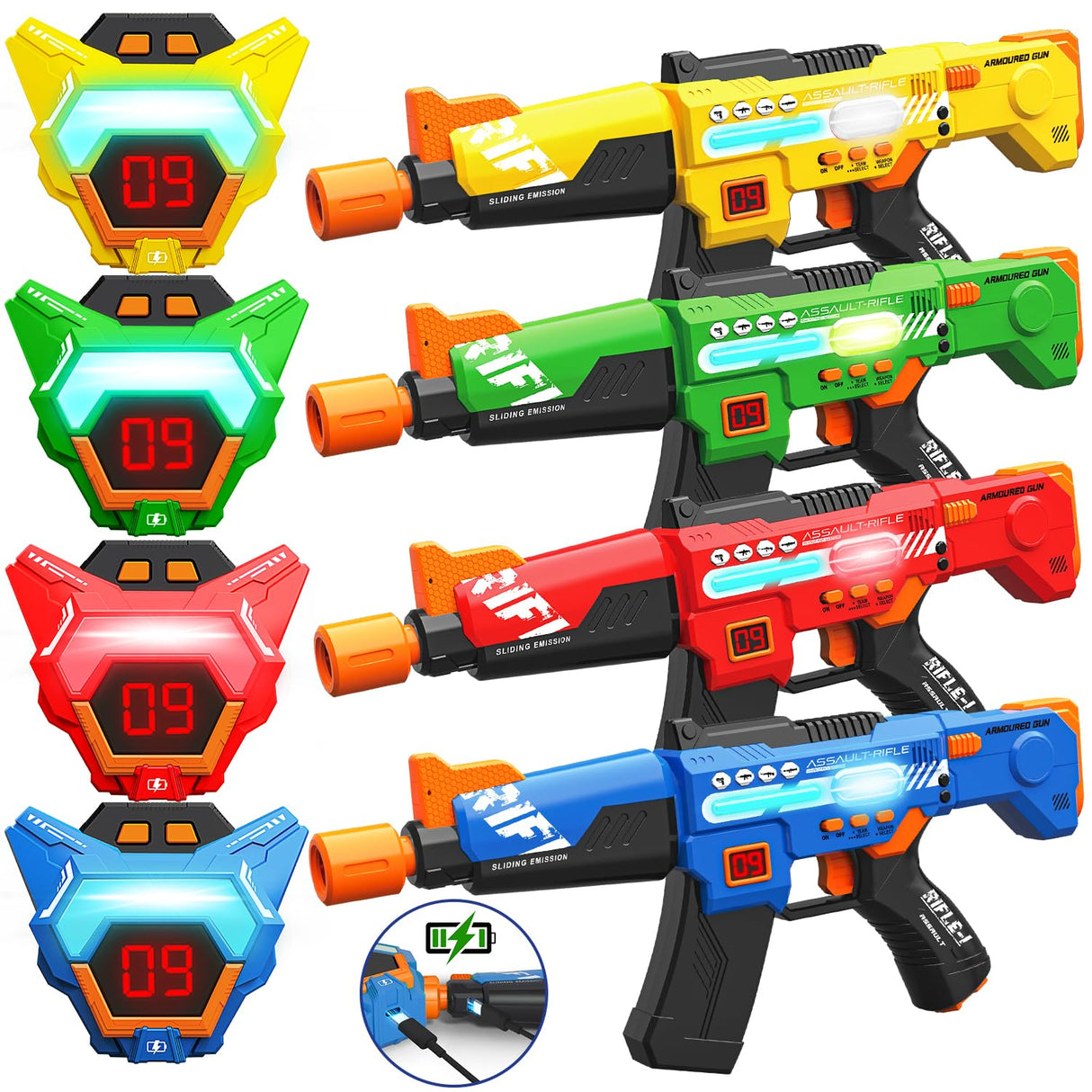 inodoo Rechargeable Laser Tag Guns Set of 4 with LED Digital Multi-Functional Vests Birthday Gifts Toys for Kids Boys Girls 8 9 10 11 12+ Years Old Christmas