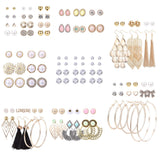 LOYALLOOK 63 Pairs Assorted Multiple Stud Earrings for Women Simple Cute Flower Big Hoop Earrings Moon Geometric Leaf Arrow Bow CZ Ball Heart Faux Pearl Earrings Set (63 pairs a set)