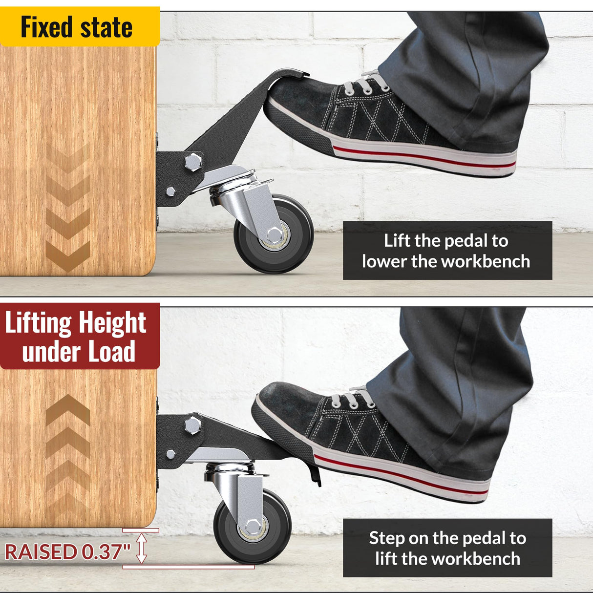 HOLKIE Retractable Casters Heavy Duty Casters with Lifting and Lowering Function Maximum Load of 700 lbs (4 casters) for Workbenches or Other Equipment