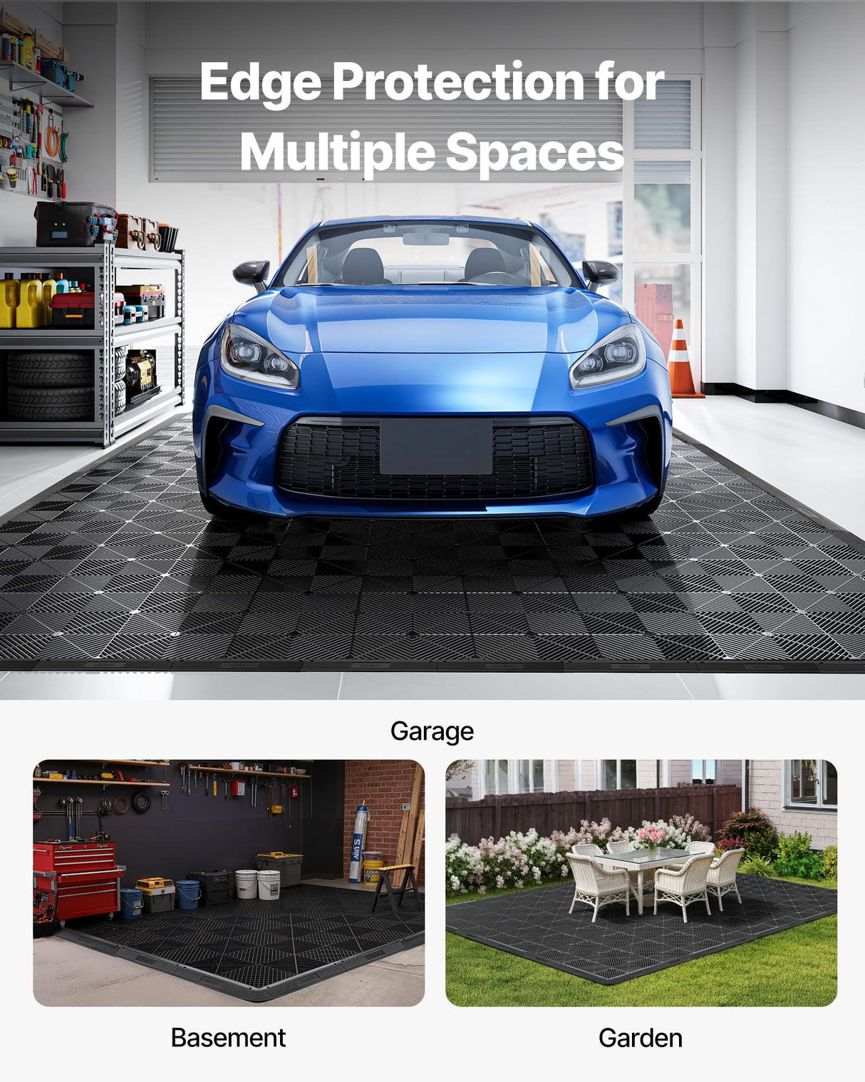 VEVOR Transition Edge Kit, 11-Piece, Durable PP Interlocking Modular Garage Floor Edging, Easy Installation, Only Compatible with VEVOR Drainage Mats, Black，Female
