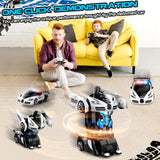 AONEPTR Remote Control Car, One-Click Becoming Robot Transforming Toys Car for Boys, Smooth Deformation, Demo Mode, 360° Rotation, Easy to Use, 2.4GHZ, LED Light, RC Cars for Christmas, Kids, White