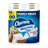 Charmin Ultra Soft Cushiony Touch Toilet Paper, 18 Family Mega Rolls = 90 Regular Rolls