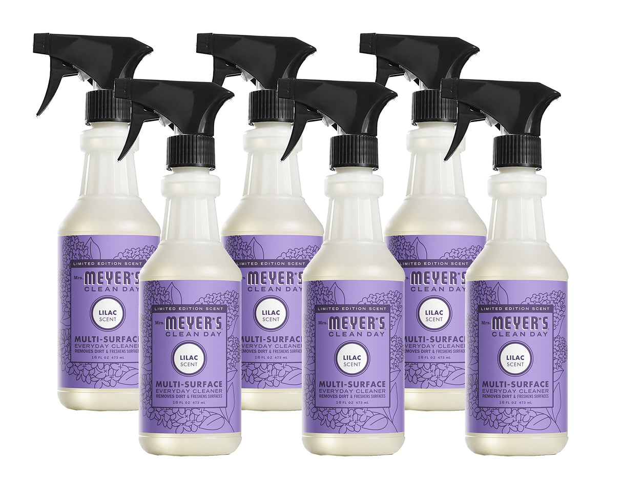MRS. MEYER'S CLEAN DAY Multi-Surface Everyday Cleaner, Limited Edition Lilac Scent, Removes Dirt & Freshens Surfaces, 16 FL OZ Spray Bottle (Pack of 6)