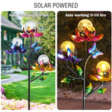 Solar Lights Outdoor Decorative Lotus Flowers Wind Spinner Garden Stake with LED Crackle Balls Solar Wind Sculpture Yard Art Decor for Patio, Lawn & Garden