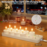 Rechargeable Flameless Tea Lights Candles with Charging Station 12Pcs Battery Tea Lights Candles with Remote & Timer LED Tealight Flickering Realistic for Home Christmas Wedding Decor - White