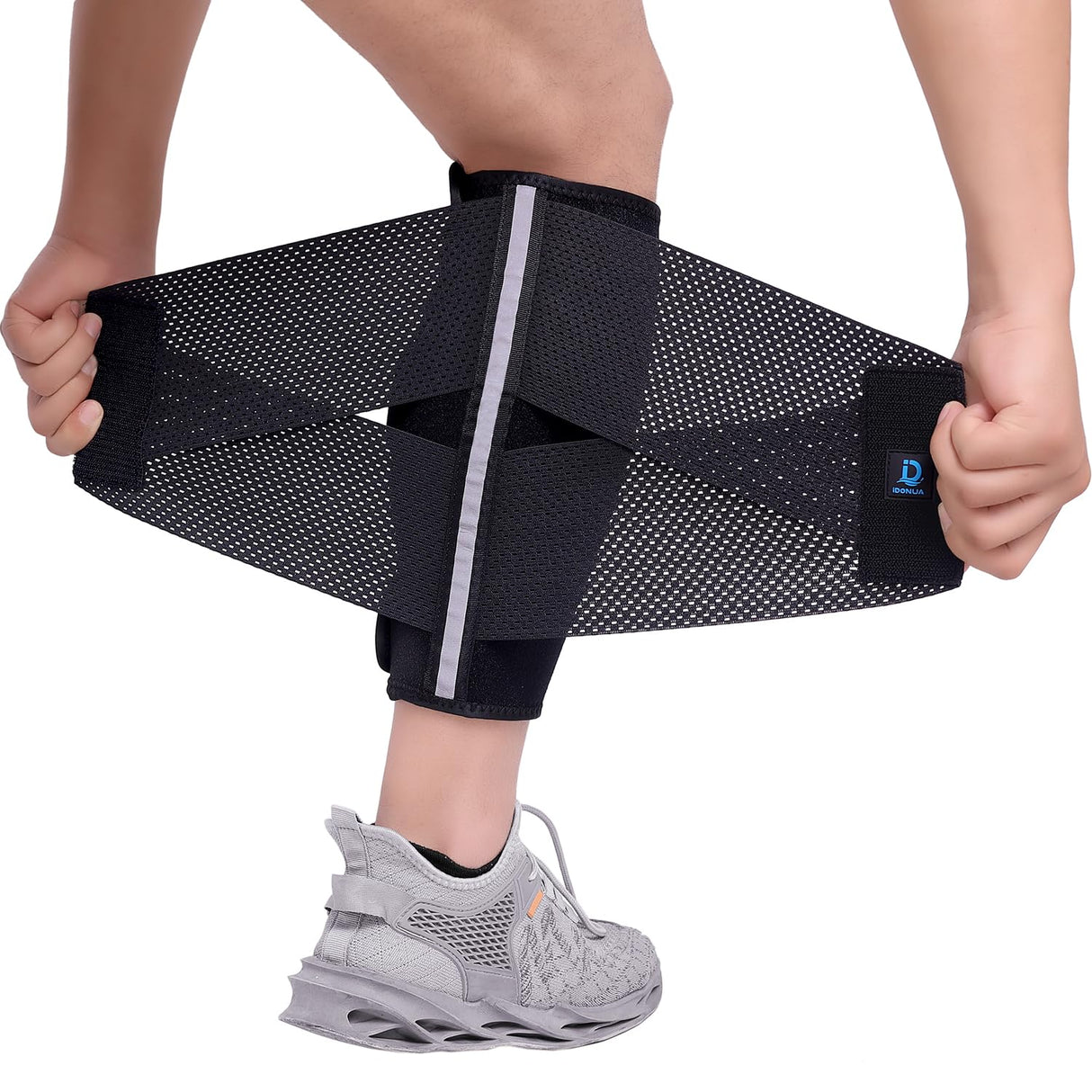 iDonua Calf Brace Compression for Torn Calf Muscle fit Men & Women, Innovative 2 Layer Elastic Calf Support Bandage for Legs adds Extra Pressure for Strain, Swelling, Cramps, Varicose Vein -L/XL