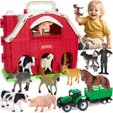 Farm Animals Toys for 1 2 3 4 5 Year Old Toddlers Girls Boys, Big Red Barn Farm Playset with Figures Animals and Tractor Toy for Kids 3-5, Educational Learning Toys, Christmas Birthday Easter Gifts