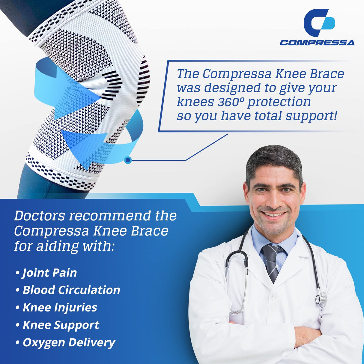 Compressa Knee Sleeve for Women & Men (Regular) - Non-Slip Compression Support for Joint Pain, Muscle Recovery, Arthritis, and Injury Relief