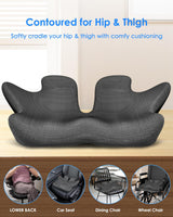 KFM 16" Large Memory Foam Seat Cushion Thick for Long Sitting Pressure Tailbone Pain Relief Height Adjustable with Retaining Strap for Office, Gaming Chair, Car, Wheelchair (Grey)