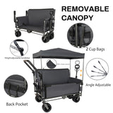 ZeHuoGe 3-in-1 Folding Wagon Cart with Bench Seat & Canopy & Storage, 500lbs Heavy-Duty, 180L Capacity, All-Terrain Wagon for Camping, Beach, Sports, & Garden (Gray)