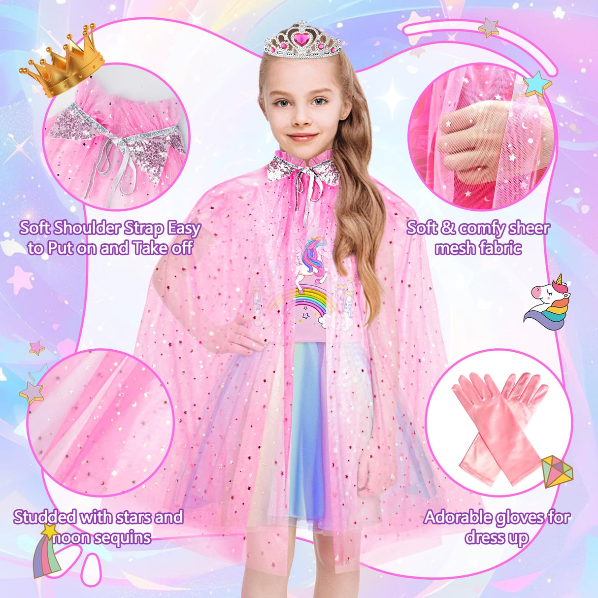 Princess Dress Up for Girls - Dress up Clothes for Toddler Girl,Role Play Costume Princess Toys Christmas Birthday Gifts for Age 3-8 Year Old