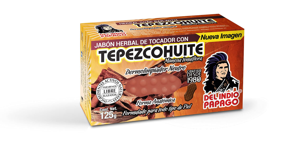 DEL INDIO PAPAGO Tepezcohuite Night Facial Skin Cream 60g / 2.02 Fl Oz + Neutral Soap with Tepezcohuite 125g - Mexican Beauty - For All Skin Types - Nourishes - Softens - Paraben Free - Bundle
