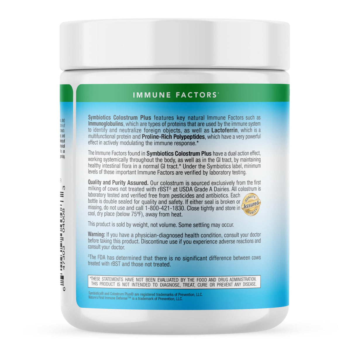 Symbiotics Colostrum Plus Powder Supplement for Immunity Support, 6.3 Ounces (180 g)