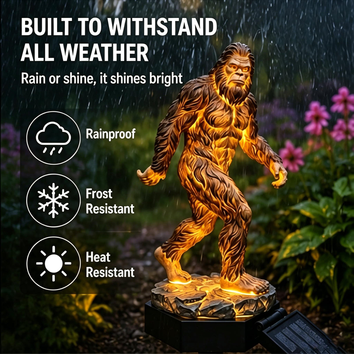 Bigfoot Solar Garden Light, Sasquatch Garden Statue with LED Glow, Waterproof Outdoor Yard Decor Stake, Resin Cryptid Lawn Pathway Light for Backyard Patio Porch Gift