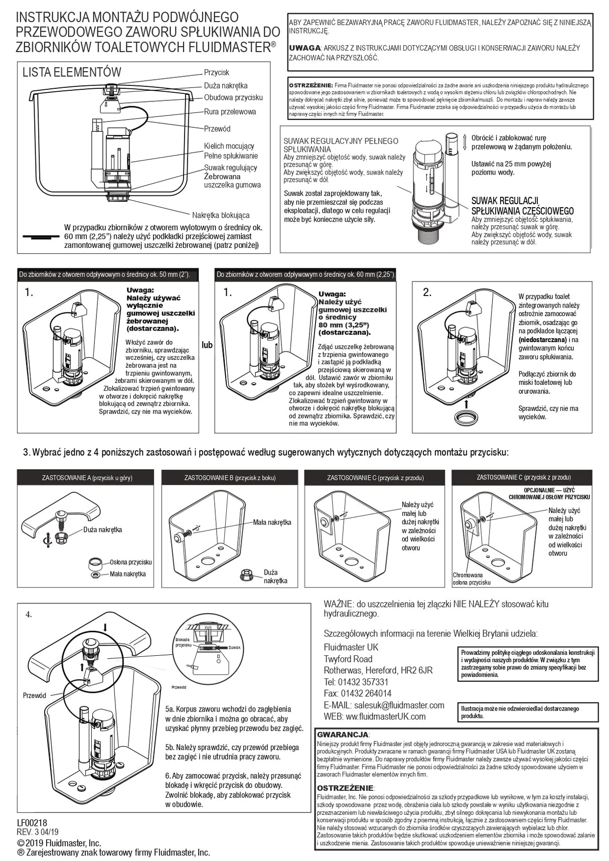 Fluidmaster PRO550UK Top/Side/Front Mounted Dual Flush Valve - White
