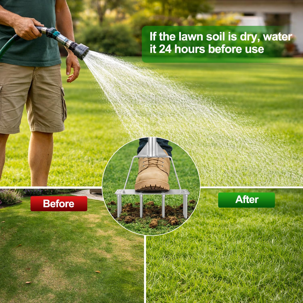 Fologtoo Lawn Aerator Tool, Heavy-Duty Stainless Steel Lawn Spike Aerator
