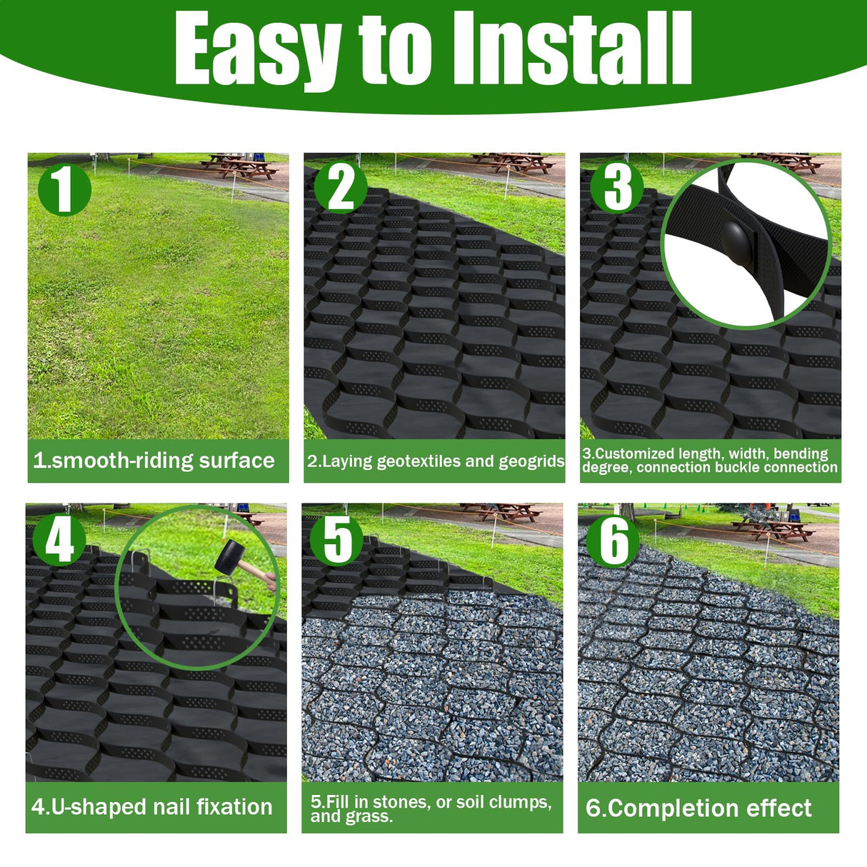 2" Thick Gravel Ground Grid 4ft x 10ft - Geo Grid Driveway Stabilization Grids, Gravel Retainer Grid 1885 LBS Per Sq ft, Geocell Geogrid for Walkway Driving RV Parking Slopes and Garden