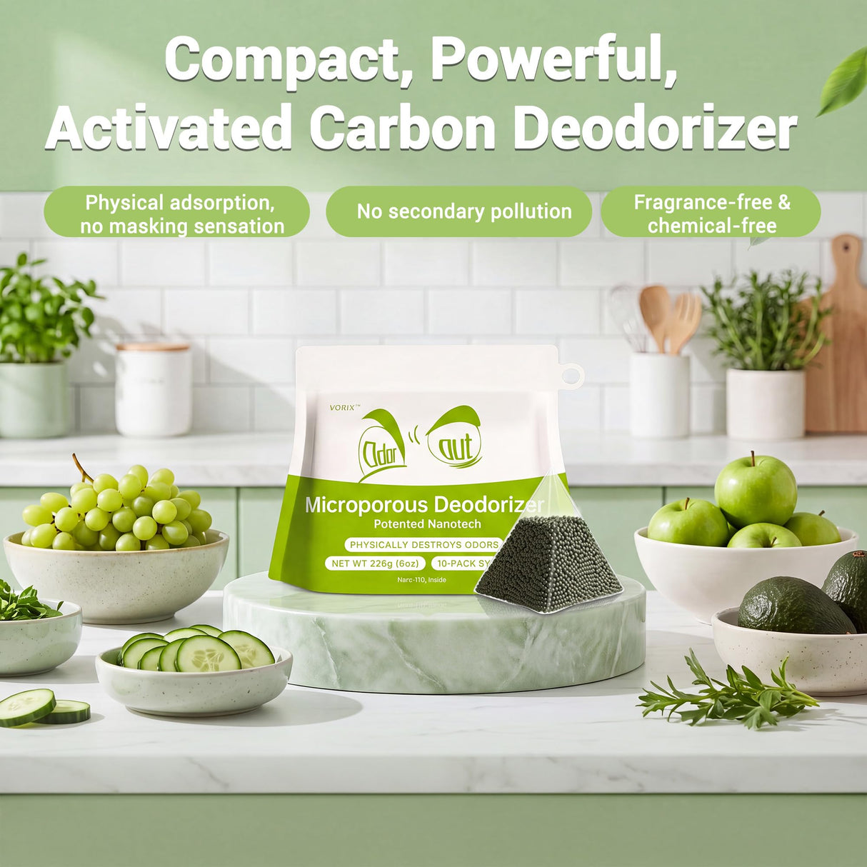 Refrigerator Deodorizer, Activated Carbon Odor Absorber, Fridge, 10 Packs