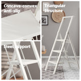 HillhutApex 3 Step Foldable Aluminum Step Ladder with Handgrip, Anti-Slip Pedal, 330 lbs Capacity, Lightweight & Portable for Home, Kitchen, Office, Garage (White)