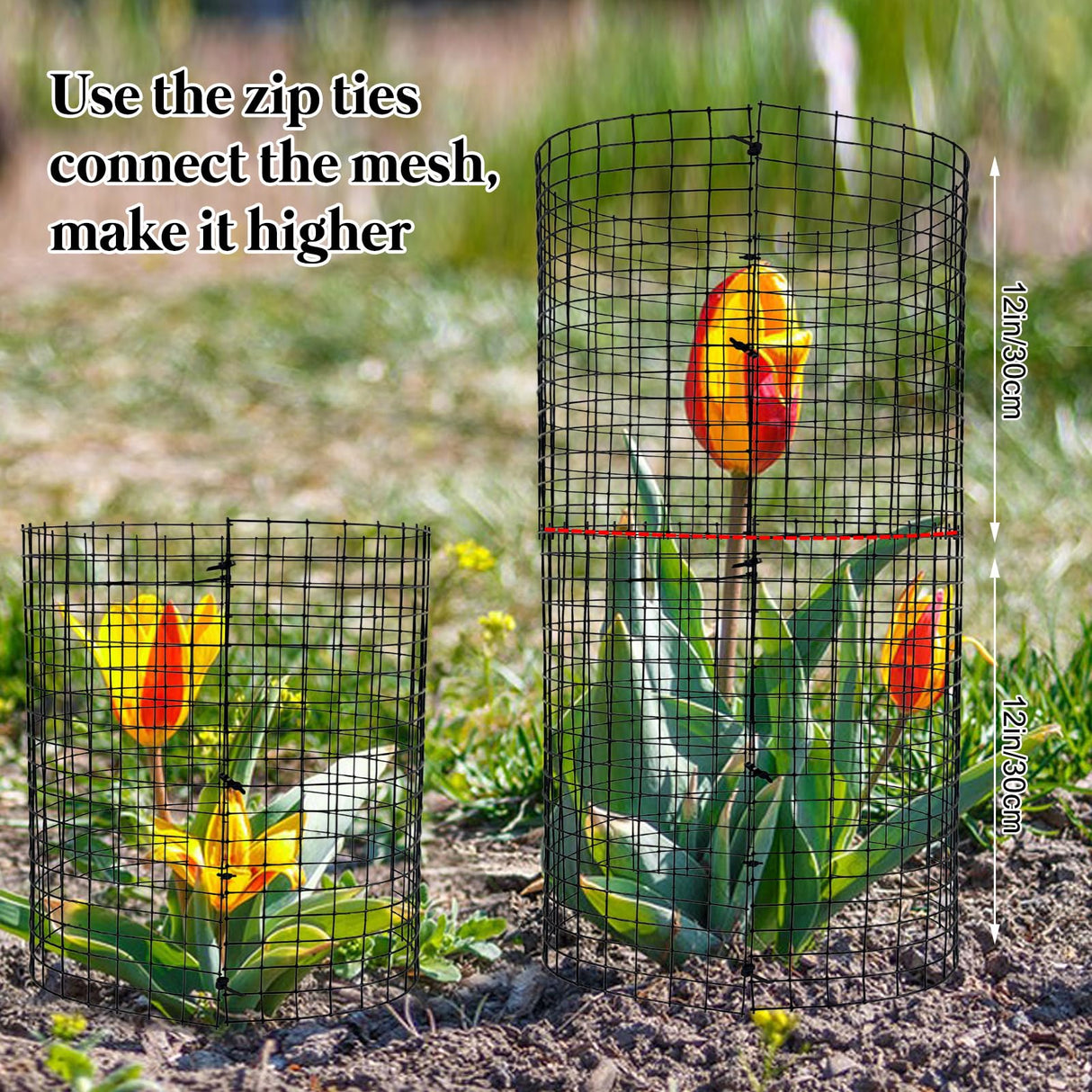 10 Pack Round Plant Protector from Animals, 12'' x 12'' Metal Plant Cages，30Pcs Metal Mesh to Keep Animals Out, Garden Protection Bunny Barricades, Wire Plant Protectors for Rabbits Chicken Duck
