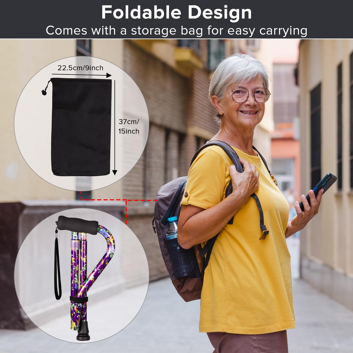 LIXIANG Walking Cane and Walking Stick for Adult Men and Women, with Travel Bag， Adjustable Folding Elderly and Adult Cane（Purple）