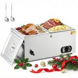 WILPREP Commercial Food Warmer with Two 1/2 Pans, 1500W Countertop Electric Steam Table, 86-185°F Adjustable Temp Control & Over-Temp Protection, Stainless Steel Buffet Bain Marie