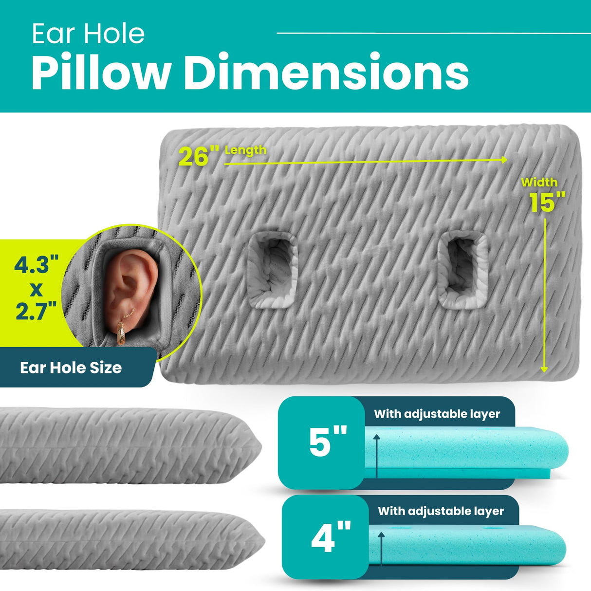 BLISSBURY Ear Pillow with Hole for Sleeping & Recovery | Piercing Pillow | Adjustable Memory Foam Design with Holes for chondrodermatitis CNH | Piercing Support for Side Sleepers