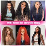 KVFCT 30 Inch Deep Wave Lace Front Wigs Human Hair 13x6 HD Transparent Deep Wave Lace Front Wigs for Women 200% Density Deep Curly Human Hair Wigs Pre Plcked Deep Wave Frontal Wigs with Baby Hair