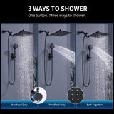 Peicuai Shower Head Combo, 10-Inch High-Pressure Rainfall Shower Head with 11-Inch Adjustable Extension Arm, 5-Setting Matte Black Handheld Shower with Long Hose, Powerful Spray for Low Water Pressure