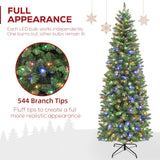 Hykolity 6ft Prelit Pencil Slim Christmas Tree with 200 Color Changing LED Lights, 544 Branch Tips, Metal Stand and Hinged Branches, 10 Color Modes