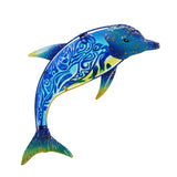 John's Studio Dolphin Wall Decor Outdoor Metal FIsh Sea Hanging Art Glass Sculptures Home Ocean Theme Decorations for Living Room, Bedroom, Yard, Fence and Patio - 17.5 Inches