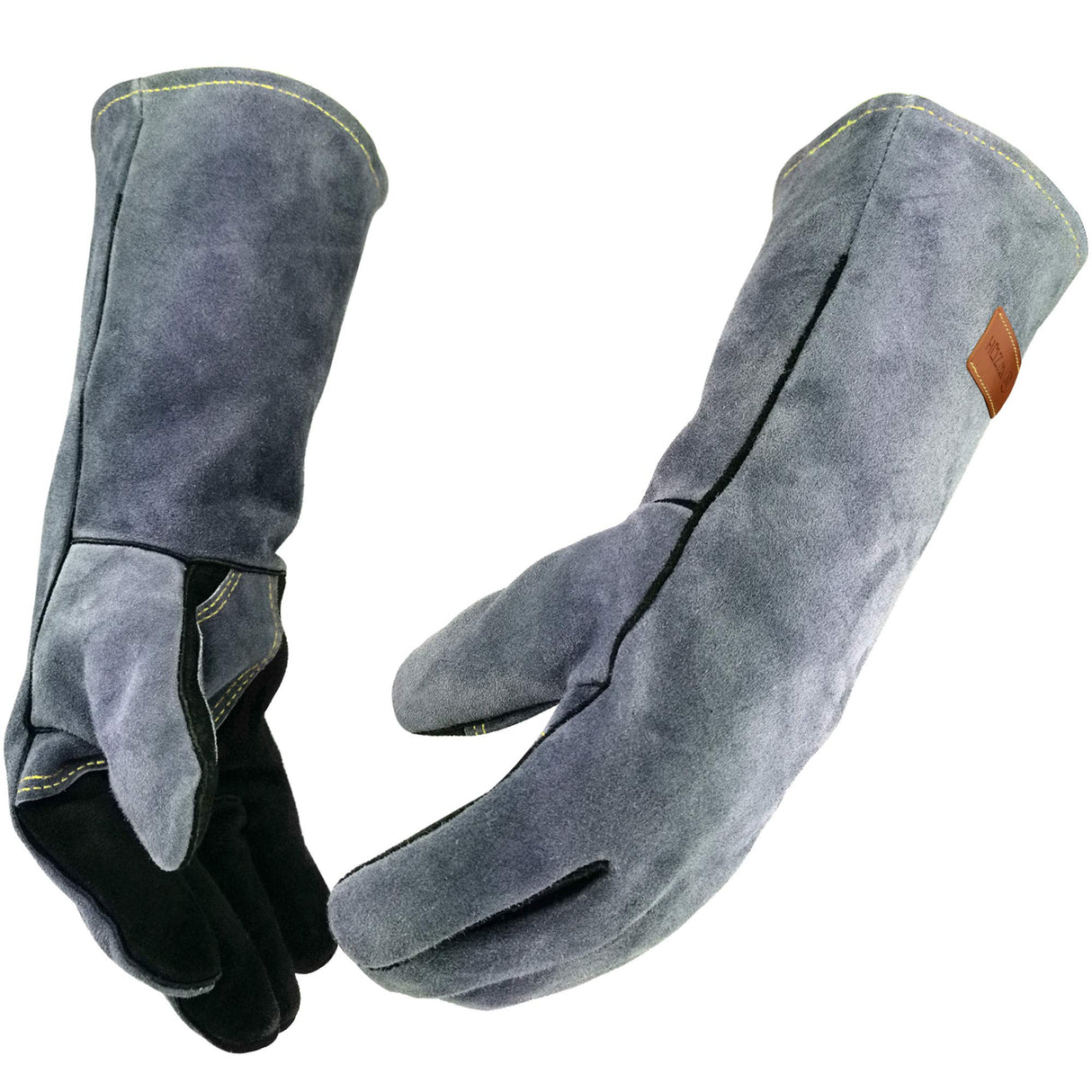 WZQH 16 Inches,932℉,Leather Welding Gloves extra Large, Heat/Fire Resistant,Mitts for BBQ,Oven,Grill,Fireplace,Tig,Mig,Forge,Baking,Furnace,Stove,Pot Holder,Animal Handling Glove. XL, Black-gray