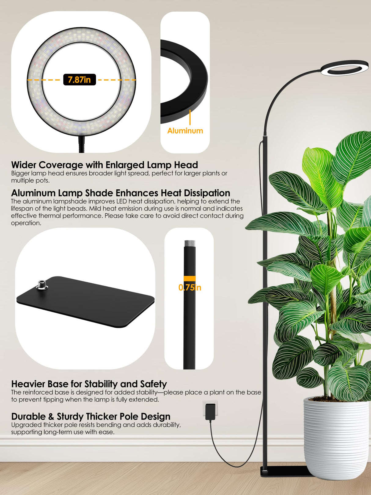 24W Grow Lights for Indoor Plants, Full Spectrum LED Plant Light With Stand