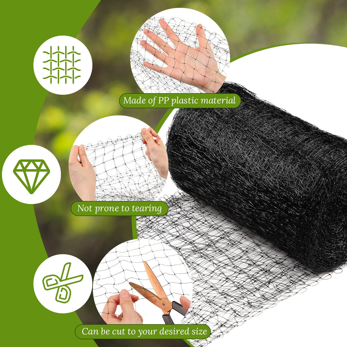 Woanger 3 Pack Deer Fence Netting Bird Netting Garden Net with 150 Pcs Cable Ties for Bird Protect Plants, Vegetables Against Birds Fruit Trees Deer Squirrel Rabbit and Other Animals (Black,7x100 ft)