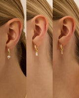 PAVOI Huggie Earring Set, Yellow Gold, Size 13.5 Millimeters, Pearl
