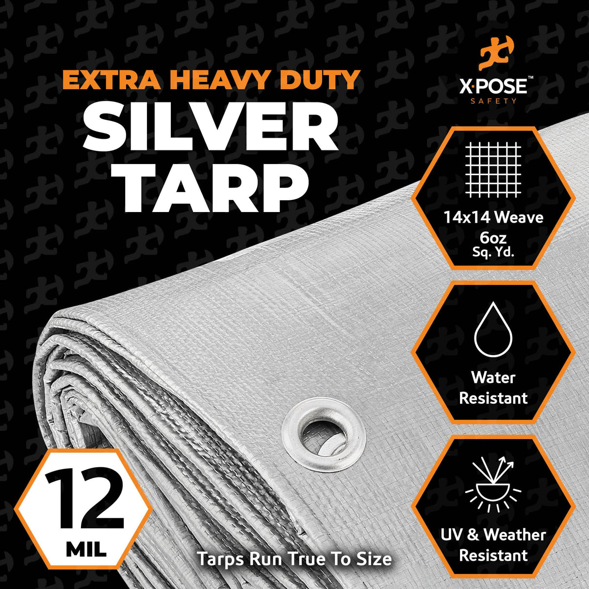 Heavy Duty Silver Poly Tarp 50' X 50' - Multipurpose Protective Cover - Durable, Waterproof, Weather Proof, Rip and Tear Resistant - Extra Thick 12 Mil Polyethylene - by Xpose Safety