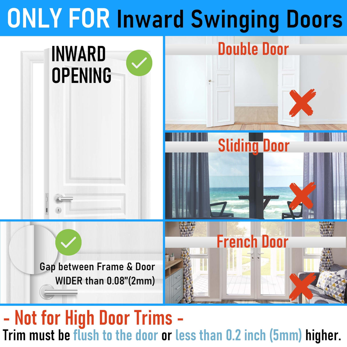 Steinwhale Door Reinforcement Lock, 4PACK Home Security Door Lock Withstands 800 lbs, Childproof Top Door Lock Latch for Toddlers Safety, Inside Night Defender for Inward Swinging Doors