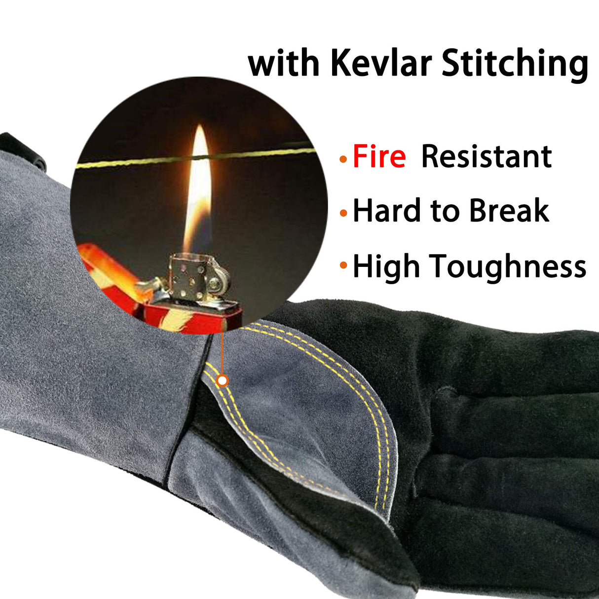 WZQH 16 Inches,932℉,Leather Welding Gloves extra Large, Heat/Fire Resistant,Mitts for BBQ,Oven,Grill,Fireplace,Tig,Mig,Forge,Baking,Furnace,Stove,Pot Holder,Animal Handling Glove. XL, Black-gray
