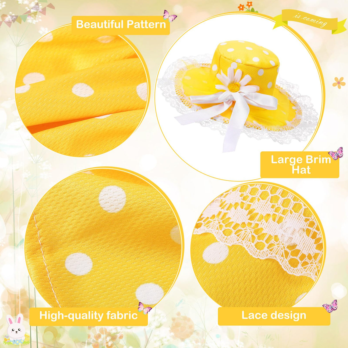 Aliceset Porch Goose Outfit Fancy Goose Clothes Polka Dots Skirt with Hat for 23" Outdoor Patio Summer Spring Decor(Yellow)