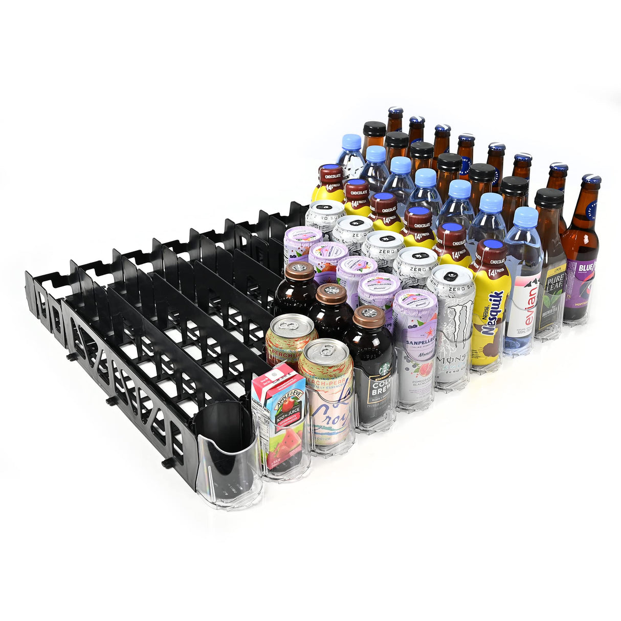 Visi-FAST Spring Push Drink Dispenser, Refrigerator Organizers and Storage for 12/16 oz Beverages, Bottles, and Cans, Drink Dispenser for Fridge, Commercial and Home, (Pack of 2)