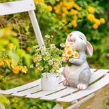 WONDHOME Solar Rabbit Garden Statues Outdoor Bunny Decor Resin Rabbit Figurine Holding Sunflower with LED Lights for Proch Patio Lawn Yard Mother's Day Christmas Birthday Gardening Gifts for Mom Women