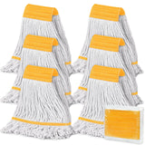 6PK Heavy Duty Commercial Mop Head Replacement- Loop End Cotton Blend String Refill for Side Loading & Clamp Style Mops, Restaurant , Janitorial & Industrial Cleaning(Yellow)